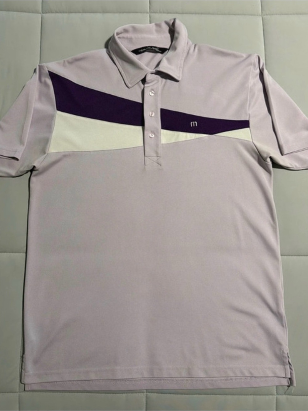 TravisMathew Men's Light Lavender Polo with Purple and Cream Panels